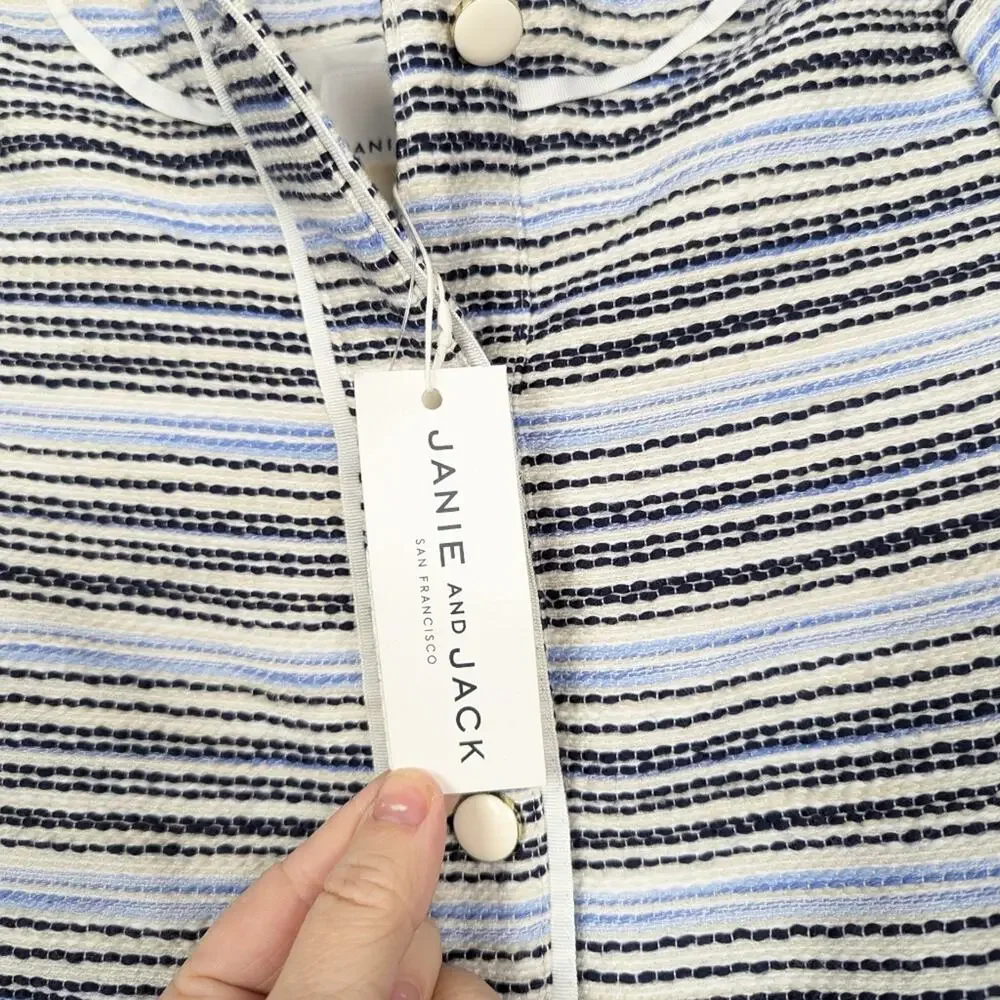 NWT Janie and Jack Blue and White Striped Pearl Snap Jacket Size 6